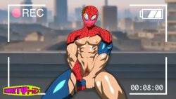 1boy animated animation building buildings camera_view commission commissions_open covering male male_focus male_only marvel ninetyhex penis rooftop self_upload shy solo_male spider-man spider-man_(series) spiderman_suit tagme tired torn_clothes torn_clothing video