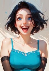 ai_generated black_hair blue_eyes cleavage female short_hair tank_top