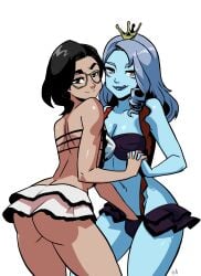 2girls alien alien/human alien_girl alien_humanoid alternate_version_available ami_wakita ass ass_focus black_eyes black_hair blue_hair blue_skin breasts crown fingering fingering_pussy glasses hi_res kukuruyo lace_lingerie licking_own_lips lingerie lingerie_bra lingerie_panties looking_at_viewer maaya_(ultraman) navel netflix skirt small_crown smug smug_expression smug_face smug_smile ultraman_(franchise) ultraman_(netflix_series) ultraman_rising yuri