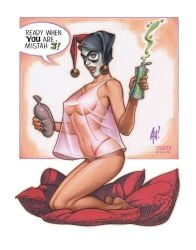 2d adam_hughes clown_girl colored dc dc_comics harley_quinn lingerie_only parody parody_porn see-through_clothing