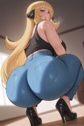 1girls ai_generated ass blonde_hair breasts cynthia_(pokemon) dat_ass female hi_res hips huge_ass huge_breasts light-skinned_female light_skin long_hair milf naughty_face nintendo pokemon pokemon_dppt stuffyai thick_thighs thighs wide_hips