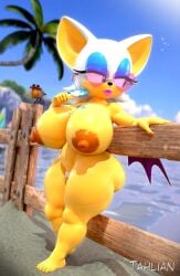 3d_(artwork) absurd_res anthro areola bat big_breasts biped blurred_background breasts brown_areola brown_nipples digital_media_(artwork) female fingers genitals hair hi_res huge_breasts mammal nipples nude outside pupils rouge_the_bat sega solo_focus sonic_the_hedgehog_(series) tahlian thick_thighs three-quarter_view vulva