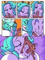 2boys alien alien/human alien_boy alien_femboy alien_humanoid antennae_(anatomy) blowjob blowjob_face blue_hair cola_(gammanaut) comic comic_page coming_out_of_screen coming_out_of_tv face_fucking fellatio femboy gammanaut giant giant_femboy giant_male huge_cock male male_only nude nude_male original_character part_of_a_set penis pointy_ears simple_shading size_difference small_but_hung small_dom_big_sub white_body white_skin yaoi