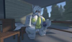 3d anthro big_penis breasts coffee_mug furry futanari intersex kaiju_paradise knot looking_at_viewer penis ravenuwu roblox robloxian self_upload shark shark_humanoid shork_(kaiju_paradise) tagme yellow_cock yellow_nipples