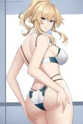 blonde_hair bow bow_ribbon genshin_impact girl jean_gunnhildr ponytail