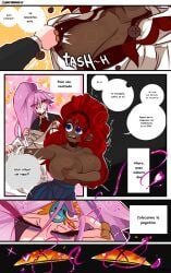 2girls big_breasts comic comic_page fnafhs mai_(fnafhs) paritonaxxx spanish_text toddy_(fnafhs) voluptuous_female