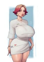 brown_lips devil_hs earrings eyeliner huge_breasts like_and_retweet lips meme milf minidress necklace puffy_lips red_eyes red_hair short_hair standing thick_lips thick_thighs twitter_cutting_game wedding_ring white_dress