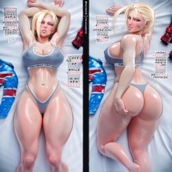2d ass big_ass big_breasts blonde_hair boob_spillage bra breasts cammy_white cleavage digital_drawing_(artwork) digital_media_(artwork) drawing erect_nipples fat_ass horny horny_female inviting_to_sex mikadawn muscles muscular muscular_female scar short_hair street_fighter street_fighter_6 thick_thighs underwear