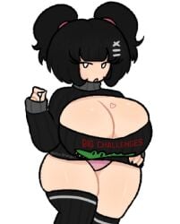 1female 1girls 2d 2d_(artwork) 2d_artwork artist_name asian asian_bimbo asian_female asian_girl big_breasts black_hair black_sweater boob_window boobwindow_sweater breasts breasts_bigger_than_head cleavage cleavage_cutout cleavage_window curvaceous curvy curvy_body curvy_female curvy_figure hands_on_hips hira.shotgun huge_breasts kimchi_(hira.shotgun) large_breasts light-skinned_female light_skin long_socks looking_at_viewer no_legwear no_pants panties pink_panties simple_background simple_eyes socks solo solo_female solo_focus sweater sweater_only tattoo tattoo_on_breast tattoo_on_chest thick_female thick_legs thick_thighs thighs topwear_only twintails twitter_username unique_style voluptuous voluptuous_female white_background