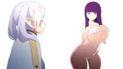 1girls 2girls animated bikini bouncing_breasts breasts capelet closed_eyes closed_mouth collarbone dancing dot_mouth earrings eletoki embarrassed eyebrows female female_focus female_only fern_(sousou_no_frieren) frieren hands_on_own_chest highleg highleg_bikini jewelry large_breasts long_hair looking_afar looking_to_the_side looping_animation multiple_girls pointy_ears portrait purple_eyes purple_hair shorter_than_10_seconds shorter_than_30_seconds sidelocks simple_background sousou_no_frieren swimsuit tagme thick_thighs thighs twintails video white_background white_bikini white_capelet white_hair wide_hips