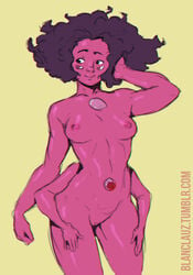 4_arms 4_eyes afro blanclauz breasts cartoon_network dark-skinned_female female female_only gem_(species) gem_fusion nude off_colors_(steven_universe) pink_skin rhodonite_(steven_universe) simple_background sketch small_breasts solo solo_female steven_universe