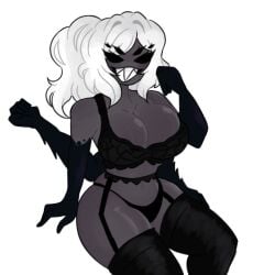 1girls 4_arms 6_eyes big_breasts breasts clothed female leggings lingerie multi_arm multi_limb silkvia smile solo solo_female solo_focus spider spider_girl thick_thighs white_hair zamzipperart