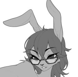 1boy 1girls 2025 bedroom_eyes big_eyes breasts bust eye_lashes female glasses hairs_sticking_out head_bust lagamorph long_hair male monochromatic monochrome profile_pic rabbit rabbit_ears rabbit_nose skinny tagme thin trans white_background yiffany_rabbit yiffany_rabbit_(character)
