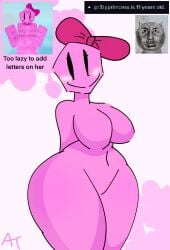1girls aged_up bow female forsaken_(roblox) pink_body pr3tty_princess reference_image roblox text