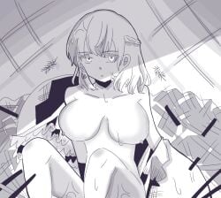 1girls big_breasts black_and_white breasts egg feathers female hatching kishin_sagume monochrome nude nude_female on_floor sagume_kishin touhou wings