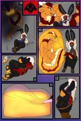 2025 absurd_res big_dom_small_sub blush bodily_fluids cock_vore comic condom condom_disposal cum detailed digestion disposal dominant dragon duo filled_condom genital_fluids genitals glowing glowing_cum glowing_genitalia glowing_penis hammerspace hi_res lagomorph large_prey male male/male male_pred male_prey mammal mythological_creature mythological_scalie mythology penile penis rabbitvenomvoid_(artist) role_reversal scalie sexual_barrier_device simple_background size_difference smaller_pred unusual_bodily_fluids unusual_cum unusual_genital_fluids vore