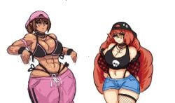 2girls abs bandaid_on_nose female fishnet heart ishmael_(limbus_company) limbus_company littleteze outis_(limbus_company) project_moon skater skull star