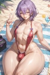 1boy ai_generated apakaber big_thighs bikini bulge bulge_through_clothing bulge_under_clothes curvaceous curvy curvy_figure ensemble_stars! femboy femboy_only flaccid flat_chest flat_chested hanamura_fuyume happy hourglass_figure huge_hips huge_thighs legs_together male male_focus male_only massive_thighs peace_sign penis pink_eyes purple_hair red_bikini red_clothing seductive seductive_eyes seductive_look seductive_smile short_hair sitting sitting_on_floor slim_waist sling_bikini small_penis smiling stockings thick_ass thighs thunder_thighs tight_clothes tight_clothing tongue_out voluptuous white_skin wide_hips