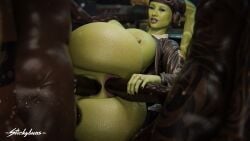 1girls 2boys 3d alien alien/human alien_girl anal big_breasts bimbo breasts cock_ring dark-skinned_male double_penetration female green_skin hera_syndulla huge_breasts interracial interspecies nipples nude pussy solo star_wars stickybuns threesome twi'lek vaginal_penetration