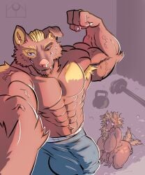 ans anthro apartment armpit_tuft big_breasts big_bulge blonde_hair bodily_fluids breasts brother brother_and_sister brown_body brown_fur bulge canid canine canis clothed clothing detailed_bulge domestic_dog dripping errokioslem female fur hair hi_res himbofication incest isabelle_(notanumber) looking_at_another looking_at_viewer male male/female mammal markings muscular muscular_male nipples one_eye_closed oscar_(notanumber) panties panties_only pecs penis_outline pink_nipples pink_nose posing_for_the_viewer saliva saliva_drip saliva_on_breasts selfie sibling sister sitting sitting_on_ground spots spotted_body spotted_fur tail tail_motion tailwag tongue tongue_out topless underwear underwear_only wink winking_at_viewer