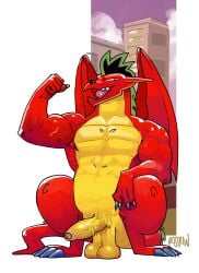 american_dragon:_jake_long anthro balls bastriw disney dragon flexing foreskin genitals hi_res jake_long male mythological_creature mythological_scalie mythology nude penis saggy_balls scalie solo wings
