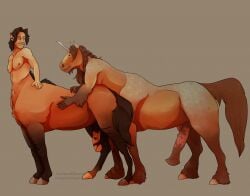 animal_genitalia animal_penis black_body black_fur brown_background brown_body brown_fur centaur duo equid equid_taur equine equine_genitalia equine_penis equine_taur european_mythology fur genitals greek_mythology grey_body grey_fur hooves horn horse horse_taur humanoid_taur katthekitkat male male/male mammal mammal_taur medial_ring mythological_creature mythological_equine mythology nipples nude_male nude_taur penis simple_background taur unicorn unicorn_taur