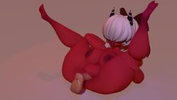 3d black_lipstick blender_(software) bow floating_penis hair_covering_eyes horns mating_press open_mouth red_skin self_upload tounge_out white_hair zera_(pogchampion019)