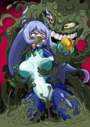 1boy 1girls big_breasts blue_eyes blue_hair bodysuit boku_no_hero_academia breasts damsel_in_distress female heroine heroine_in_trouble large_breasts male nejire_hado slime sludge_villain thick_thighs thighs very_long_hair