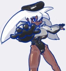 /ctt/ 1girls black_hat cameltoe clothed console-tan dark_skin gijinka hat humanization humanized jacket leotard playstation_5 ps5-tan shiny_skin sony_interactive_entertainment very_dark_skin white_hair