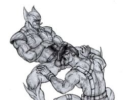 2boys black_and_white blowjob cigar cyclops_(x-men) erect_nipples_under_clothes erection facial_hair fellatio gay hand_under_shirt kamui_jack legs_held_open licking licking_balls male male_only marvel mouth_open muscle mutant oral_sex penis pleasure_face scott_summers shorts_aside sketch spread_legs squatting superhero testicles thigh_strap tongue_out uncensored visor wolverine_(x-men) wristbands x-men yaoi