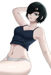 belly belly_button breasts chainsaw_man cleavage dark_hair eye_patch female female_only green_eyes himeno_(chainsaw_man) looking_at_viewer navel panties pindoragon short_hair tank_top white_background