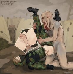 blood_drip bloodsucker clothed_sex cum gay human human_penetrated male male/male male_only s.t.a.l.k.e.r. uniform wounded xenophilia