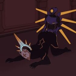 2boys angel blush face_down_ass_up gabriel_(ultrakill) gay helmet male male/male male_penetrating_male only penetration robot robot_on_angel ultrakill v1_(ultrakill) yaoi