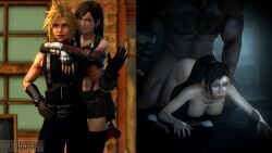 3d barret_wallace cheating cheating_girlfriend cloud_strife cucked cuckold cuckolding dark-skinned_male dark_skin dovasfm final_fantasy_vii final_fantasy_vii_remake hairy_male interracial multiple_males split_screen sweaty tifa_lockhart used_condoms