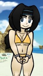 /ctt/ bangs blue_eyes clothed console-tan gijinka gold_bikini hairband hand_heart headband humanization humanized looking_at_viewer nintendo ponytail spookdakook wii wii-tan wii_sports_resort