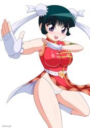 beyblade beyblade_metal_fusion big_breasts blush breasts chinese_dress chinese_female helltzujih mei_mei_(beyblade) metal_fight_beyblade panties pose posing purple_eyes teal_hair white_gloves white_panties