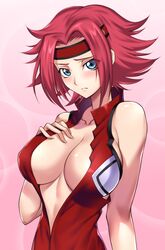 blush breasts code_geass female hand_on_chest kallen_stadtfeld revealing_clothes