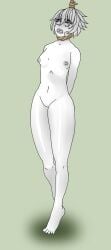 asphyxiation bound bound_wrists dangling dangling_legs grey_nipples hung monochrome naked_female noose nude nude_female pumpkyn_(vtuber) tears white_skin writhing