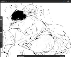 2boys alien_stage arms_around_neck art_program_in_frame ass blush bottomless bottomless_male buttjob glasses heart heartiaac ivan_(alien_stage) penis sketch till_(alien_stage) yaoi