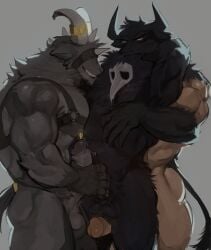 2025 2_horns 5_fingers abs absurd_res animal_head animal_humanoid anthro anthro_on_anthro areola balls biceps black_areola black_balls black_eyes black_glans black_harness black_horn black_nipples black_penis black_tail bodily_fluids bovid bovid_humanoid bovine bovine_humanoid breath caprine caprine_demon cattle_humanoid deltoids demon empty_eyes erection fingers for_a_head foreskin frottage genital_fluids genitals glans gold_ring grey_background grey_penis grin group handjob handjob_frottage harness hi_res horn horn_jewelry horn_ring humanoid humanoid_genitalia humanoid_on_anthro humanoid_penis jewelry kogito looking_down male male/male male_anthro male_humanoid mammal mammal_humanoid muscular muscular_anthro muscular_male nipple_piercing nipple_ring nipples nude nude_anthro nude_humanoid nude_male pecs penile penis piercing pink_glans pink_penis precum precum_on_hand precum_on_penis precum_string retracted_foreskin ring_(jewelry) ring_piercing sex shaded sharp_teeth simple_background smile snout species_request standing standing_sex tail tapering_penis teeth thigh_sex trio white_eyes white_horn