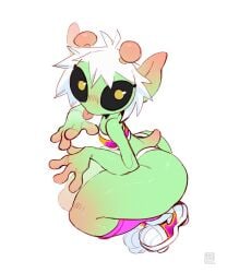 1girls alien ass clothed female foresttherotten green_skin panties squatting tongue