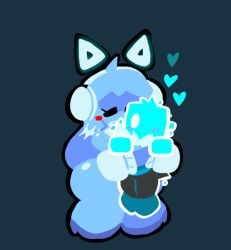 big_ass big_breasts blue_skin cyan_(just_shapes_and_beats) headphones hug just_shapes_and_beats moyopoto3 sad_cube smaller_male thick_thighs wholesome