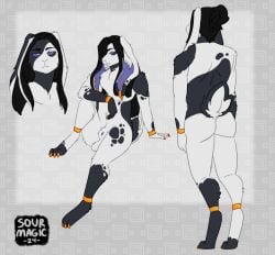 animal_genitalia anthro astarus balls bittervow black_body black_fur black_hair claws ear_piercing ear_ring estine fluffy fluffy_tail fur genitals hair lagomorph leporid long_hair male mammal markings penis penis_tip piercing purple_sclera rabbit ring_piercing sheath solo spots spotted_markings tail white_body white_eyes white_fur