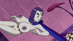 1girls areolae breasts cape_pull curvy dc dc_comics edit erect_nipples female female_only femsub grey_skin htdmason huge_breasts large_nipples lost_clothes nipple nipples nude purple_nipples rachel_roth raven_(dc) screenshot screenshot_edit solo tagme teen_titans