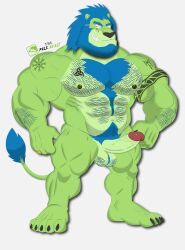 2025 abs absurd_res anthro arm_hair balls barazoku beard black_eyes blue_mane blush body_hair chest_hair erection facial_hair felid fingers fur genitals green_body green_fur grin hairy hairy_balls hansel19 hi_res humanoid_genitalia humanoid_penis kemoteto_yakuza_project lion male mammal mane mature_male muscular muscular_anthro muscular_male nude pantherine pecs penis pubes ring ring_on_finger smile solo takayama_(kbh_yeen) tattoo
