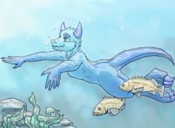 anthro claws digital_media_(artwork) dragon dragonborn dungeons_and_dragons hi_res lavilovi male_only nude reptile scales scalie sea smile solo swim swimming underwater water wet