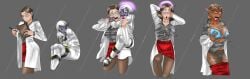 absurdres before_and_after belt blush bra breast_expansion breasts brown_hair collarbone dark_elf elf elf_ears evil_smile femdom femsub fusion glasses glowing glowing_eyes grey_background growth hair_growth lab_coat long_hair multiple_girls ongcs123 open_mouth original panties pantyhose possession psychic purple_eyes restrained scared simple_background skirt smile straitjacket tagme thigh_gap tongue tongue_out torn_clothes transformation underwear undressing unfocused_eyes white_hair