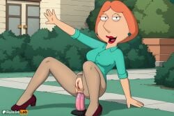 1girls 20th_century_fox 20th_century_studios ai_generated anal anal_insertion anal_masturbation anal_object_insertion arm_support artist_name breasts bush collared_shirt dildo dildo_in_ass dildo_insertion dildo_riding earrings family_guy hi_res high_heels jewelry lipstick lois_griffin looking_at_viewer makeup mature_female medium_breasts object_insertion orange_hair outdoors outstretched_arm pantyhose pussy red_footwear red_lips rule34lab see-through_legwear sex_toy shirt short_hair solo spread_legs torn_clothes torn_pantyhose uncensored watermark