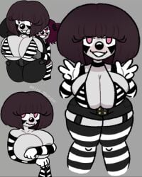 2d 2d_(artwork) 2d_artwork 2girls areolae artist_name behind behind_another big_breasts black_and_white_stripes bra breasts breasts_bigger_than_head clown_nose covered_nipples covering covering_breasts curvaceous curvy curvy_body curvy_female dark_hair embarrassed embarrassed_female embarrassed_nude_female gloves grey_body grey_skin hira.shotgun holding_breast huge_breasts large_breasts looking_at_viewer looking_to_the_side mime mime_girl mime_makeup original_character pink_eyes short_hair shorts simple_background stockings striped_bra tease teasing teasing_breasts thighhighs twitter_username viola_(hira.shotgun) voluptuous voluptuous_female