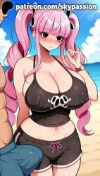 1boy 1girls 2025 ai_assisted ai_generated anime areolae_visible_through_clothing artist_name bangs beach big_breasts big_chest big_penis bikini black_tank_top blue_sky blush bracelet breasts bulge bust busty chest cleavage clothed clothed_female clothed_female_clothed_male clothes_writing cloud cloudy_sky cock covered_nipples day dick drill_hair erect_nipples erection erection_under_clothes exposed_nipples eyebrows_visible_through_hair female hard_nipples hi_res high_quality high_resolution highres horizon large_breasts long_hair male_swimwear nail_polish navel nipple nipples nipples_outside nipples_visible_through_clothing ocean one_piece outdoors patreon patreon_username penis perona pink_hair shorts sky skypassion solo_focus stable_diffusion straight sweat swim_trunks swimsuit tank_top twin_drills twintails uncensored_nipples watch watermark